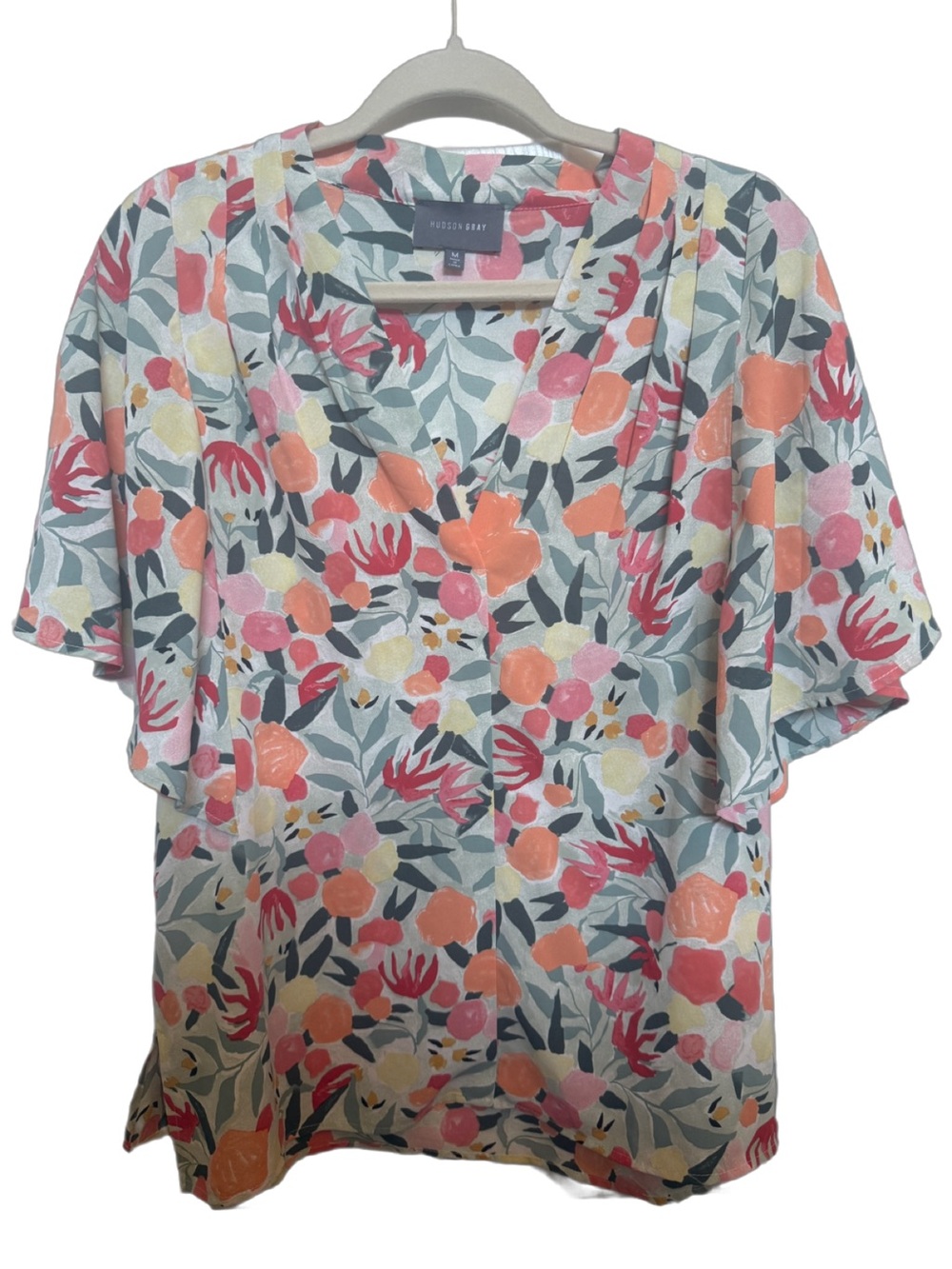 Hudson Gray Coral Floral V-Neck Flutter Sleeve Blouse